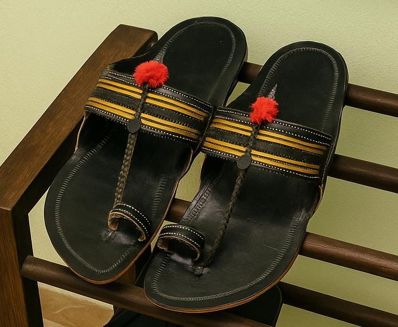 Handmade Leather Kolhapuri Chappals - Authentic Indian Sandals view 2