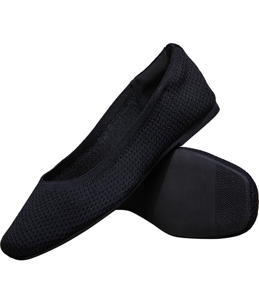 Neemans Plush Square Flats Black Women's Casual Ballerinas view 2