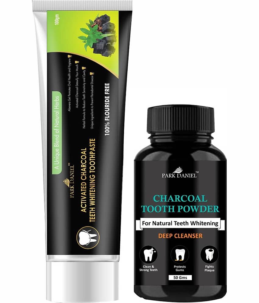 Park Daniel Activated Charcoal Tooth Powder + - Toothpaste 150 gm Pack of 2