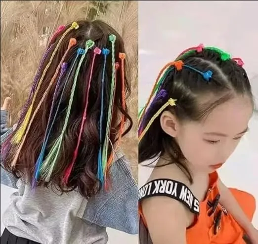 Kids Hair Extensions with Hair Clips Rainbow Wig Braids Extensions Hair Styling Accessories for Baby Girls Adult Multicolor (12 PCS) view 2