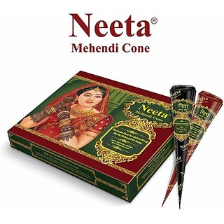 Neeta Mehendi Cone Reddish Brown Colour (Pack of 12PCs) Comes with 100% Natural Mehendi Powder (Color, Brown) (500 g) view 2