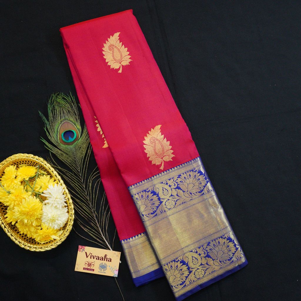 Kanchipuram Silk Saree in Red with Contrast Korvai Border in Gold Zari view 2