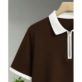 Ausk Mens Brown, White Graphic Print Cotton Blend Polo Collar T-Shirt view 2