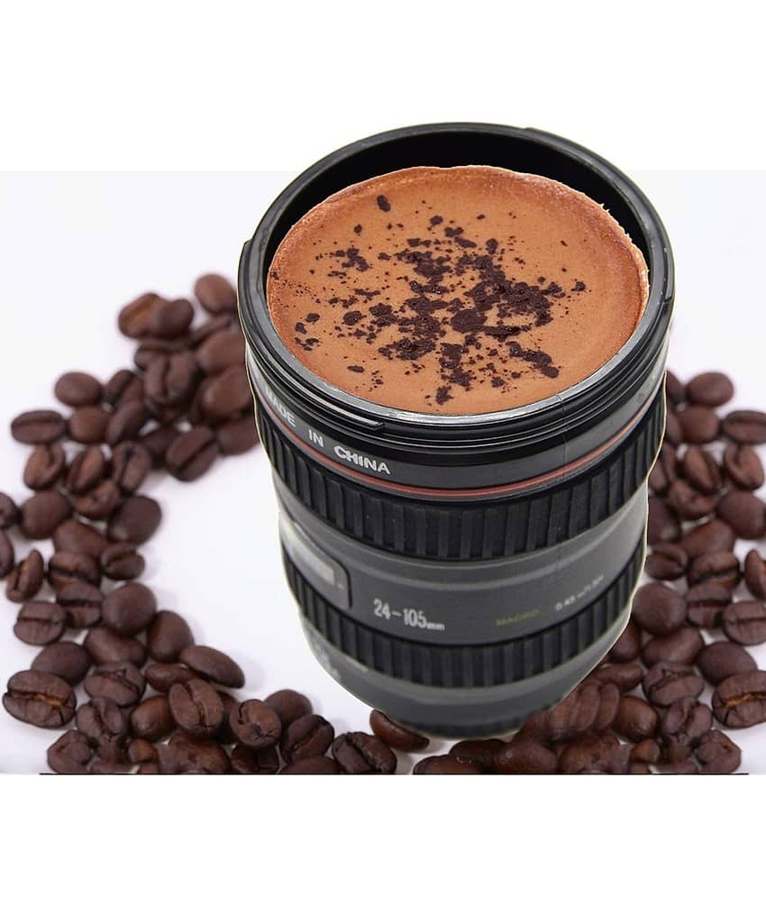 Swaraa Kitchenware Camera Mug Vertical Striped Steel Coffee Mug 400 mL ( Pack of 1 )