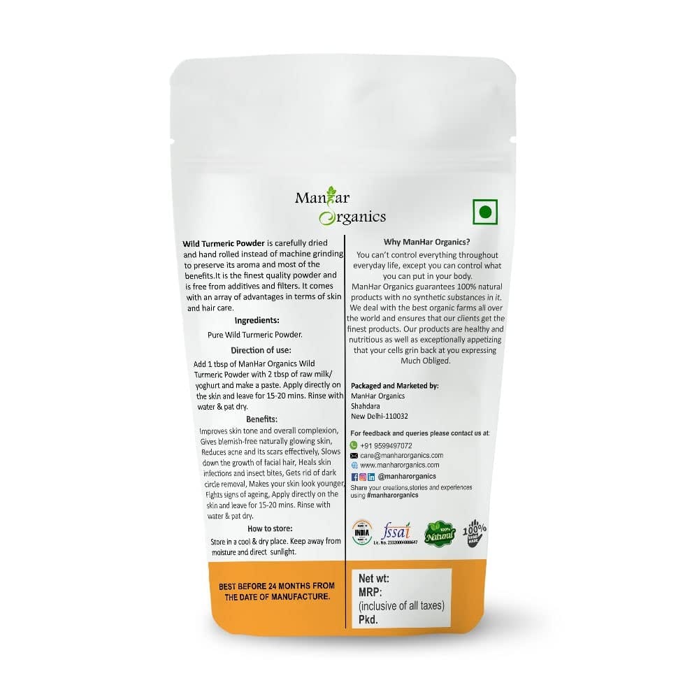 ManHar Organics Wild Turmeric Powder 100gm | Natural Kasturi Haldi for Glowing Skin & Acne | Ayurvedic Beauty Powder view 2