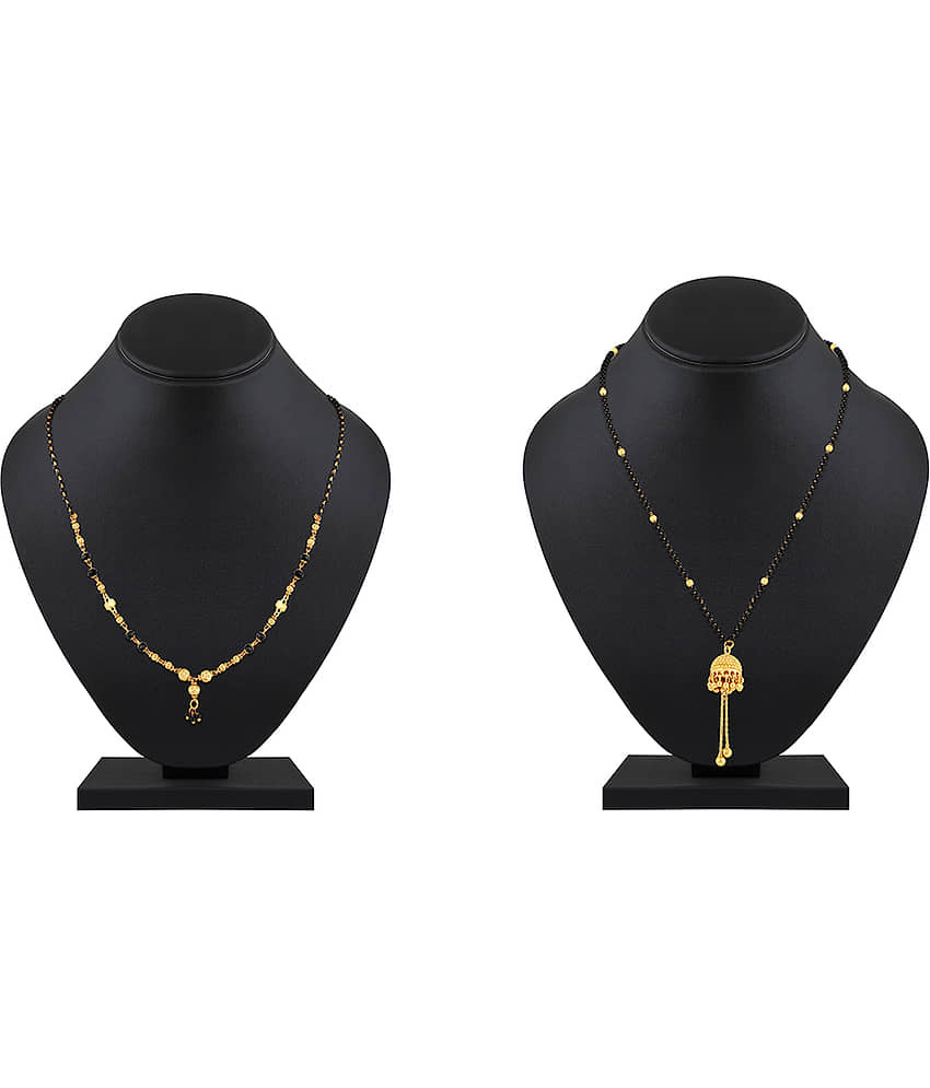 Asmitta Ethnic Black Beaded Gold -toned Combo Set of 2 Mangalsutra for Women