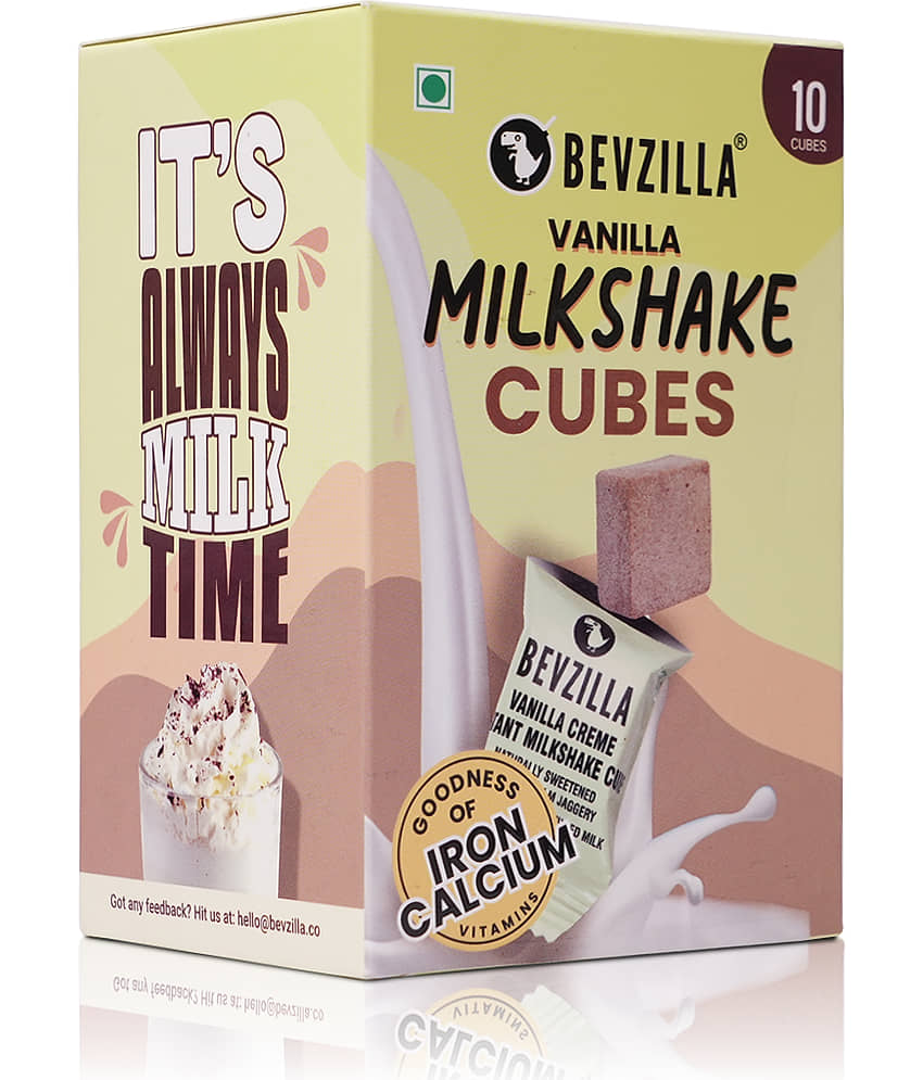 Bevzilla 10 Milkshake Cubes Vanilla Cream Instant Milkshake Pack with Organic Date Palm Jaggery, Drop Stir & Enjoy