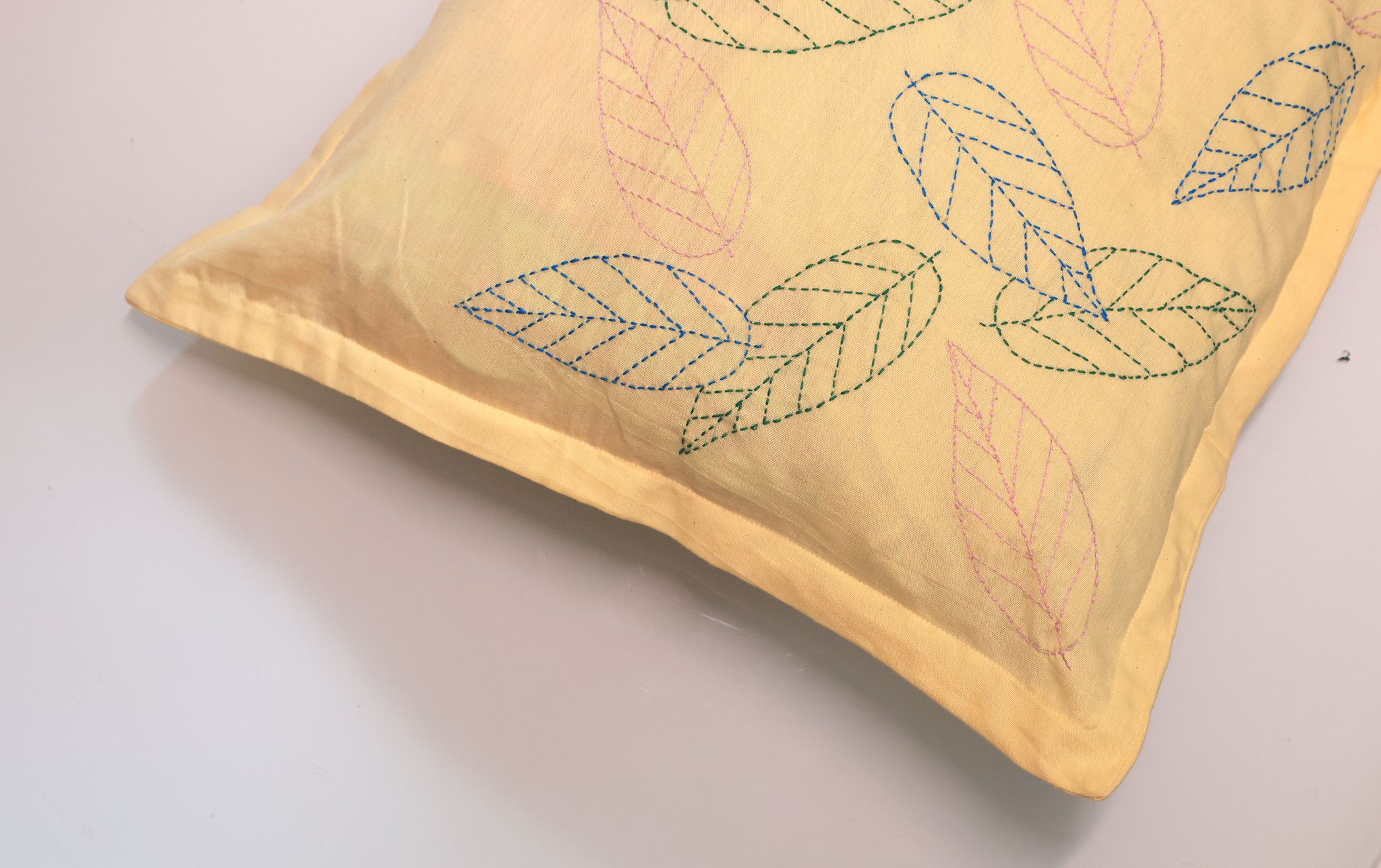 Embroidered Leaf Pillowcase - Nature Inspired Bedding view 2