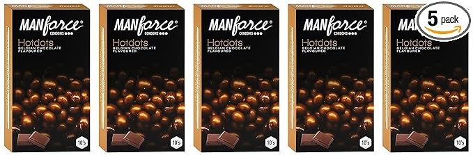 Manforce Premium Hotdots Belgian Chocolate Condoms with Bigger Dots - 10 Pieces x Pack of 5