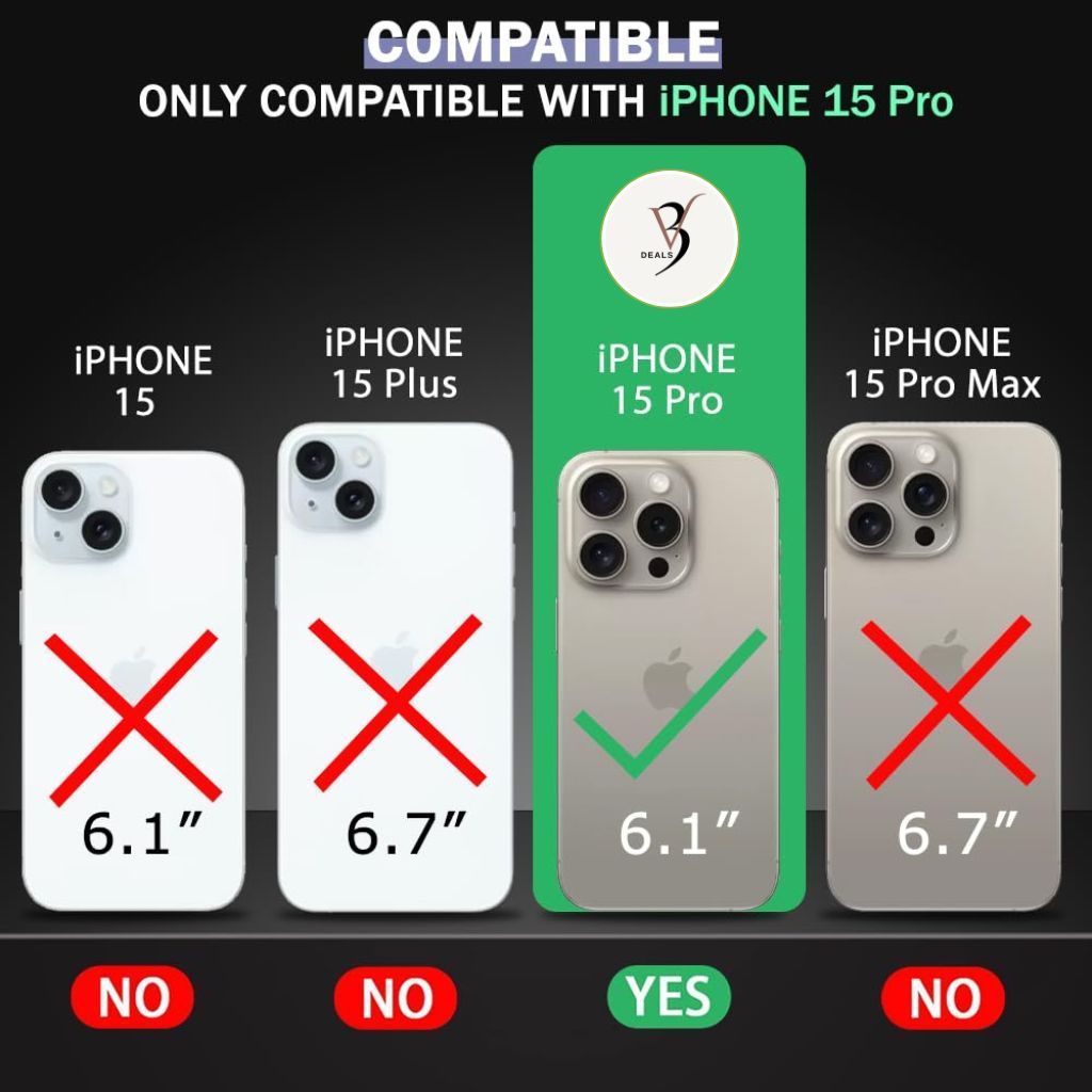 V3Deals Shockproof Transparent Case Compatible with iPhone 15 Pro | Hard Poly Carbonate Protective Back Cover | Military Drop Tested | Wireless Charging Support (iPhone 15 Pro) view 2