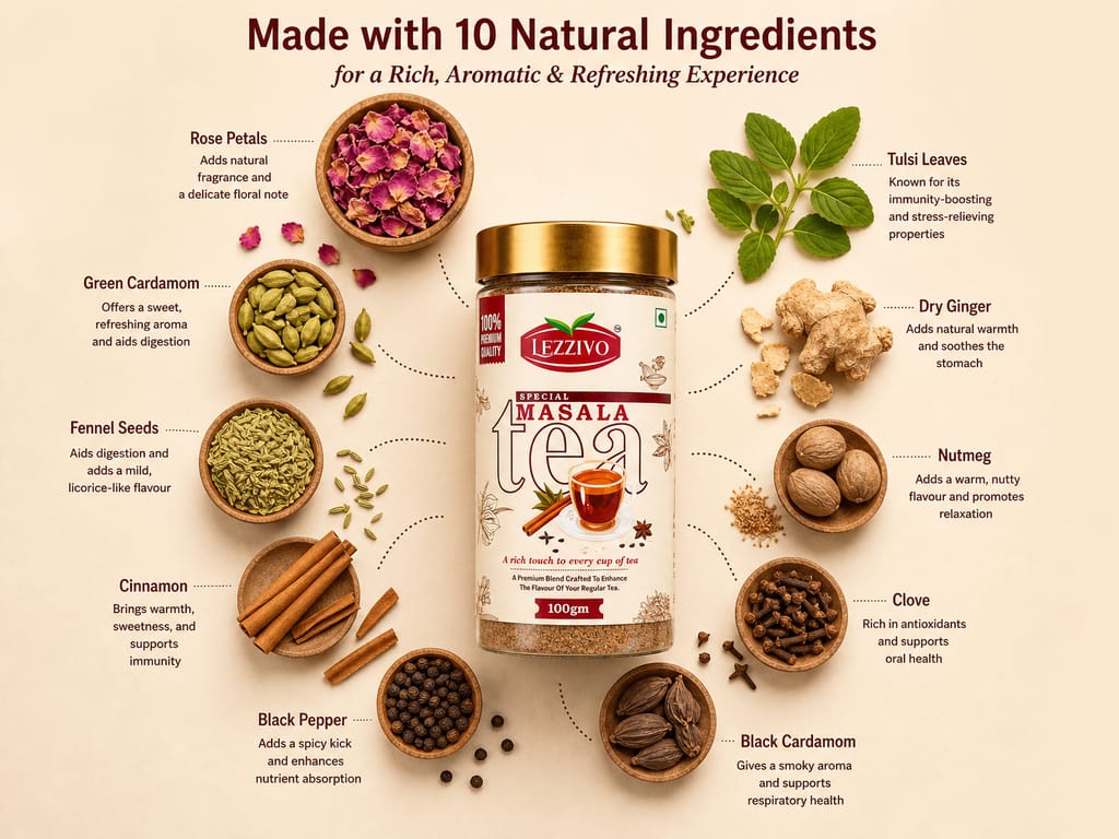 LEZZIVO Complete Kitchen Combo Pack (300g) | All In One Masala + Tea Masala + Chaat Masala | 3 Jars x 100g view 2