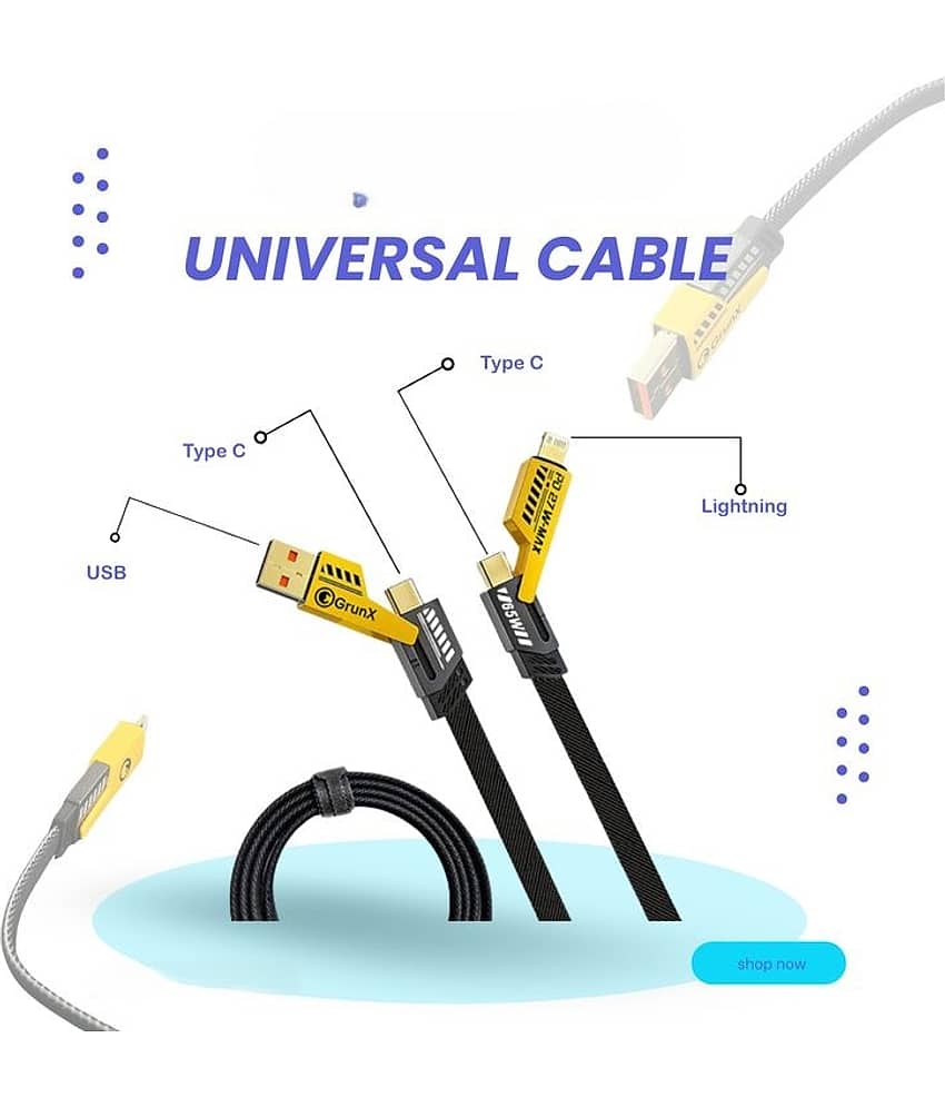 4-in-1 USB C Cable 65W [Fast Charging & Data Sync] Flat Braided Anti-Tangle iPhone Charger Cord with Multi Charging Cable Combo Type view 2