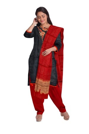 Black Chanderi Salwar Suit Fabric with Silk Dupatta view 2