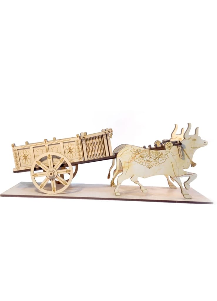 Handcrafted Wooden Bullock Cart Model with Intricate Engravings | Traditional Decor Showpiece view 2