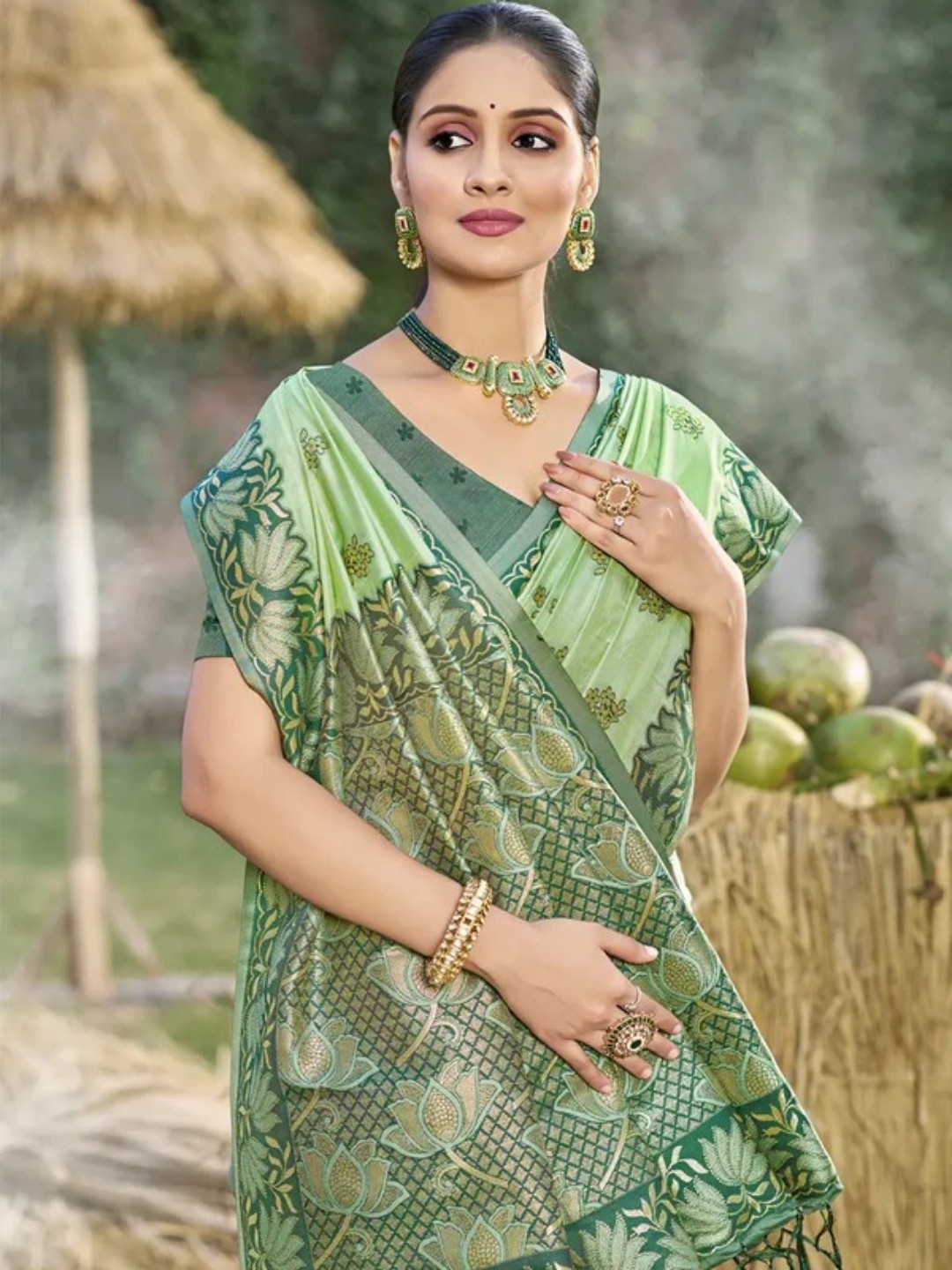 Light Green Silk Saree view 2