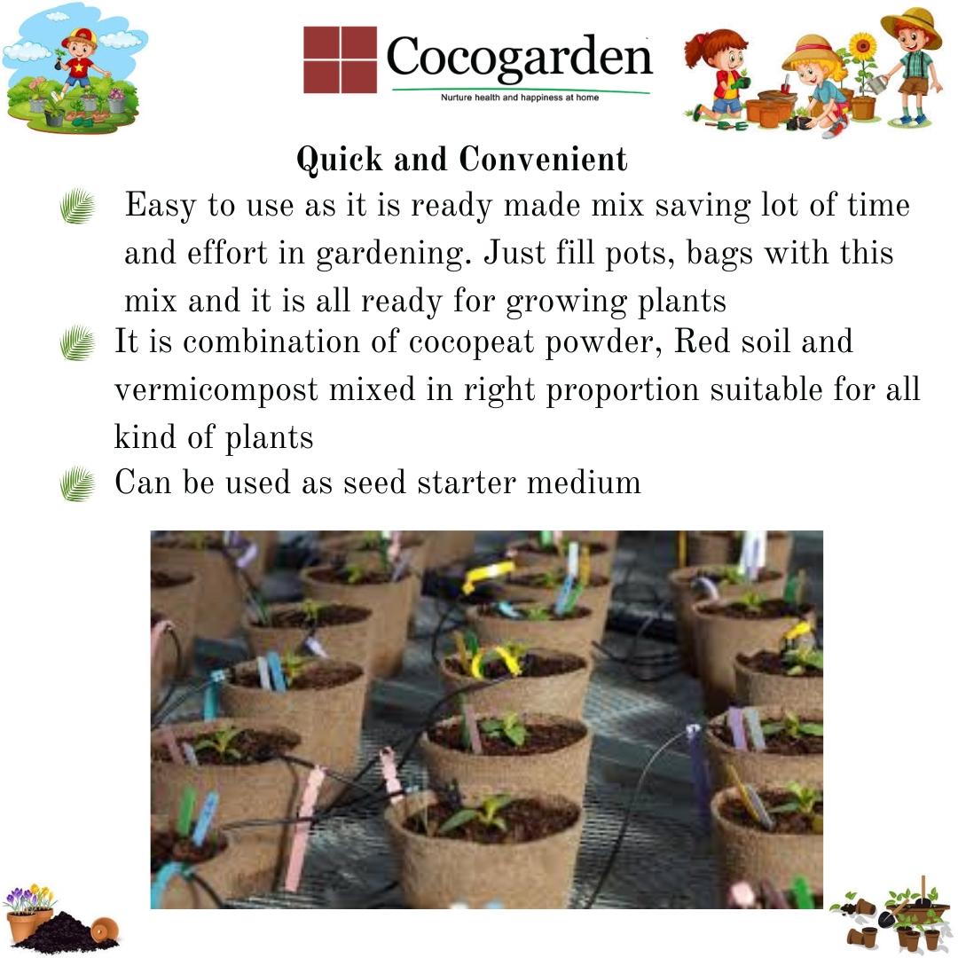 Cocogarden Cocopeat Mix 10 Kg - Ready to Use Nutrient Rich Organic Mix with Vermicompost and Red Soil for Indoor & Outdoor Home Garden, Potting Plants, Hydroponic and Terrace Gardening view 2