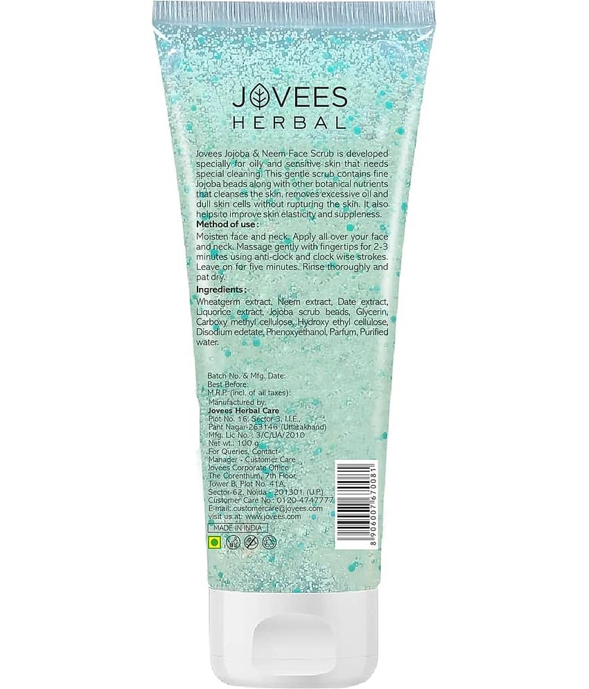 Jovees Herbal Jojoba & Neem Face Scrub, Improves Skin Elasticity For Oily Skin, 100gm, (Pack of 1) view 2