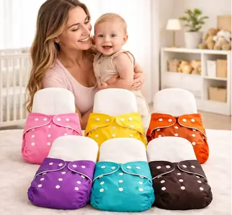 REUSABLE BABY CLOTH DIAPER PACK OF 6 WITH 6 INSERT..