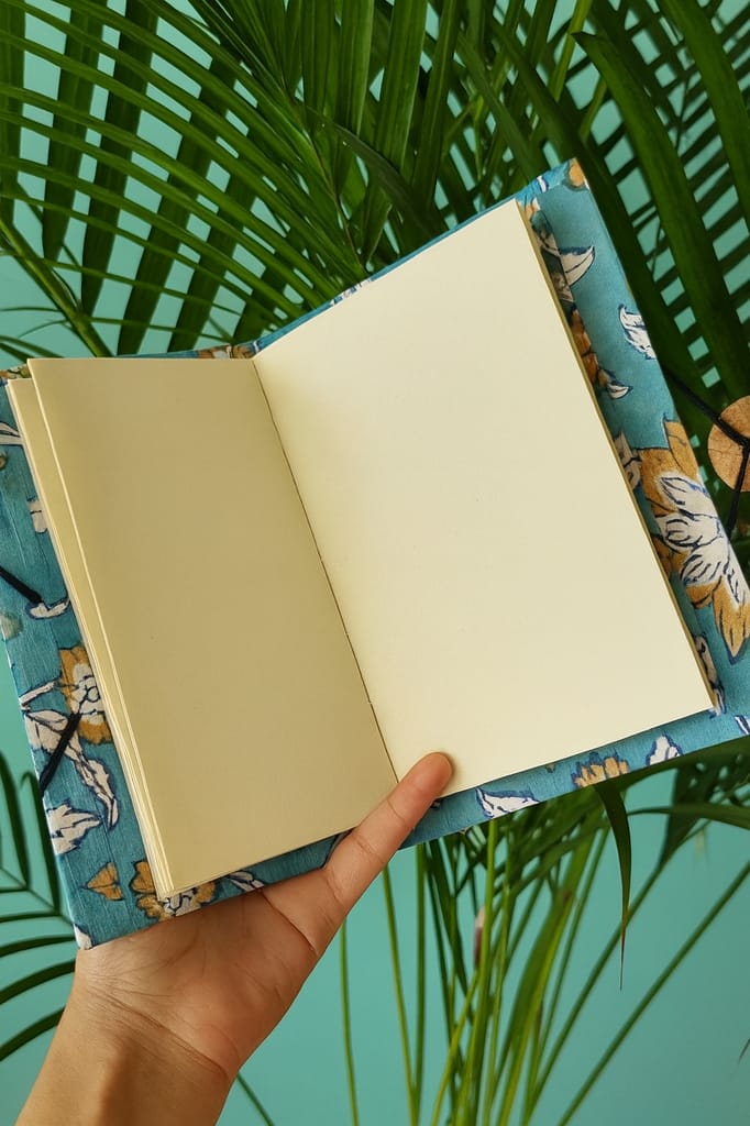 Handcrafted Sky Blue Floral Print Diary Book view 2