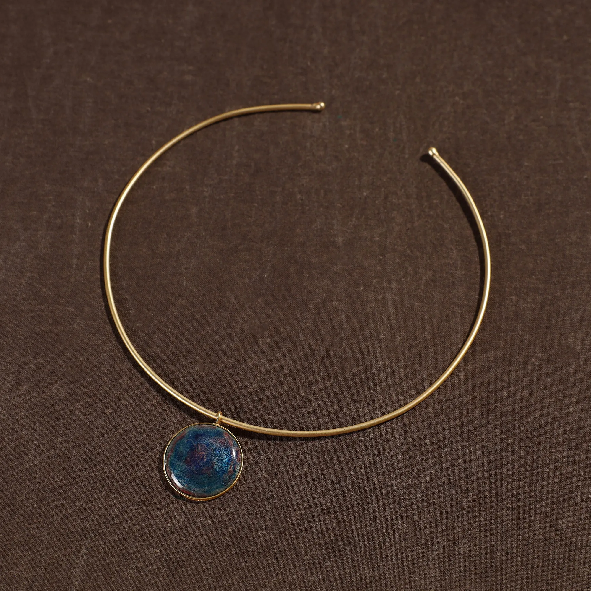 Blue Brass Hasli Necklace with Meenakari Pendant view 2