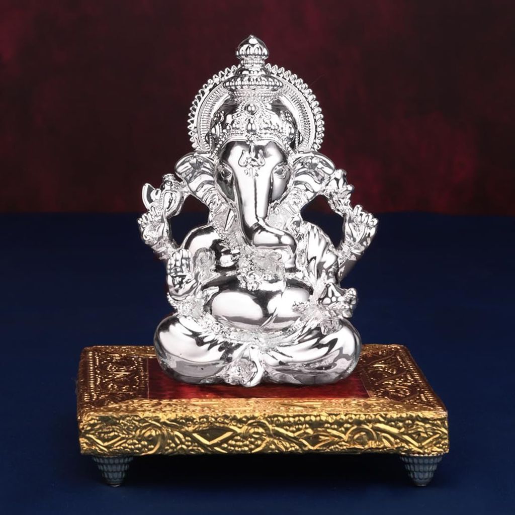 Artarium Car Dashboard Vighnaharta Ganesha Idol Home Decor Item Ganesh Murti Statue for Gift Silver Plated (Pack-1) view 2