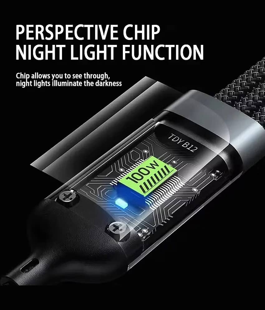 THRIFTKART - 1.5m Data Cables 3-in-1 100W Fast Charging - Black view 2
