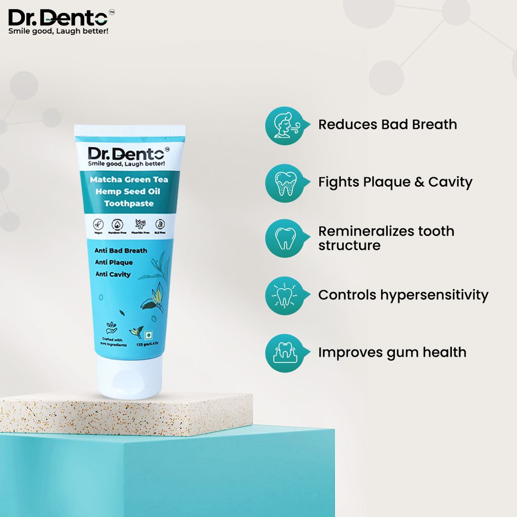 Dr.Dento Matcha Green Tea Toothpaste 125gm|Organic and Natural Ingredients | Vegan, SLS & Fluoride Free | Teeth Whitening Toothpaste (Enamel Safe) | N-Hap & Theobromine for Remineralisation view 2