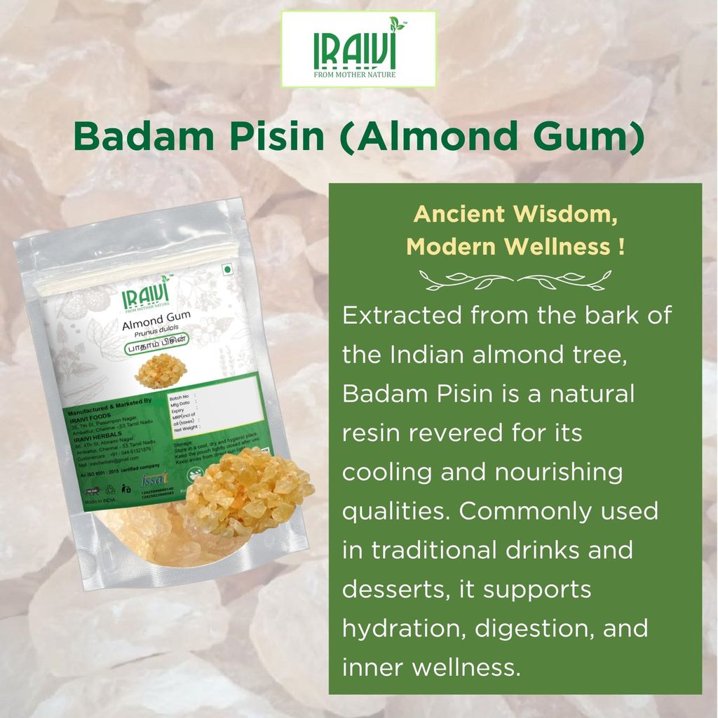 RAIVI Premium Badam Pisin-200g | Almond Gum | Gond Katira| Natural Plant-Based Collagen | Cooling & Rejuvenating Edible Resin | Rich in Fiber | Supports Skin Glow & Digestion view 2