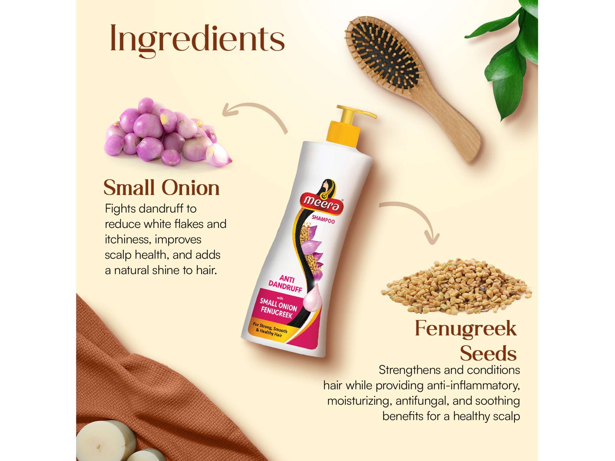 Meera Anti Dandruff Shampoo, With Goodness Of Small Onion and Fenugreek, Nourishment, For Men And Women, Paraben Free, 340 ml view 2