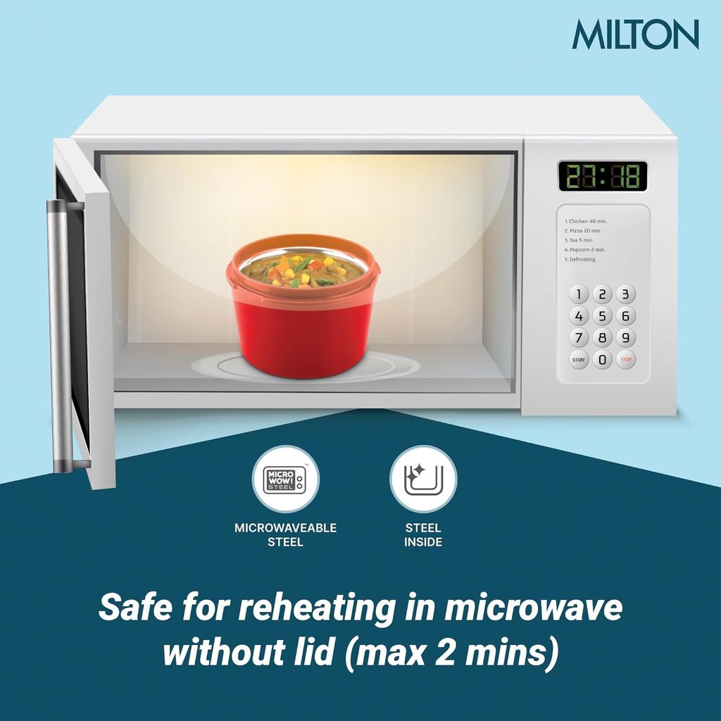 MILTON Urban Case Microwavable Lunch Box | Inner Steel, Double Wall, Leak-Proof Design | Compact & Durable Lunch Box for Office use, College, School, (2 x 320 ml) view 2