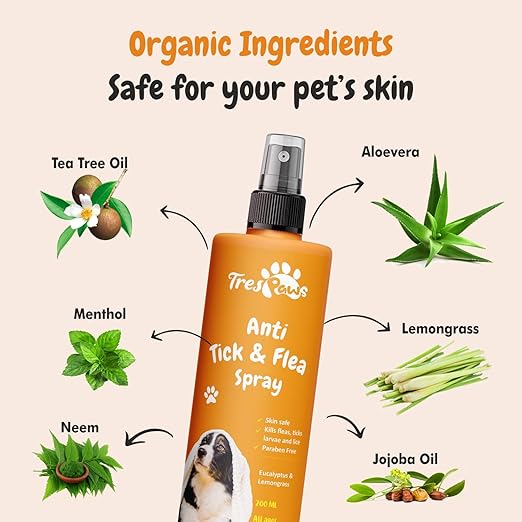 Trespaws Tick & Flea Dog Spray - 100% Natural - Natural Tick & Flea Spray for Dogs and Cats, Gentle on Skin, ensures Healthy Coat in Dogs & Cats, 200 ml view 2