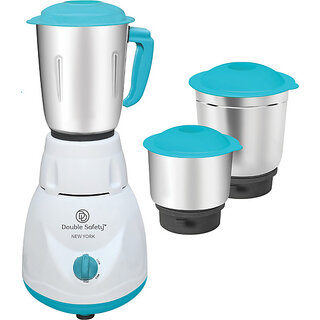 Double Safety New York 500W Mixer Grinder - 3 Jars Blue & White