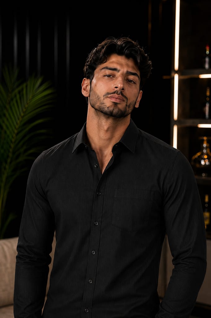 Men's Premium Slim Fit Solid Black Formal Shirt