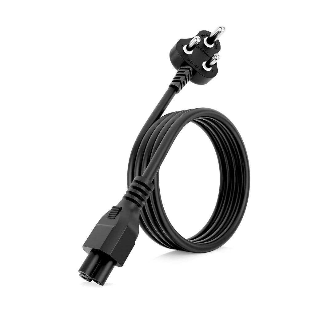 Premium 3-Pin Laptop Cord Cable | High-Speed Charging Cable for Laptop Adapter (Shape / Cloverleaf Connector, Black, 1.5 Meter)