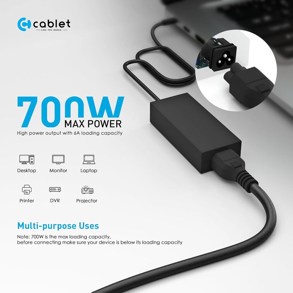Premium 3-Pin Laptop Cord Cable | High-Speed Charging Cable for Laptop Adapter (Shape / Cloverleaf Connector, Black, 1.5 Meter) view 2