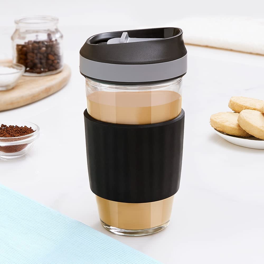 Viva Travel Mug with Silicone Sleeve, Glass, Glass Mug, 450 ml (Transparent) view 2