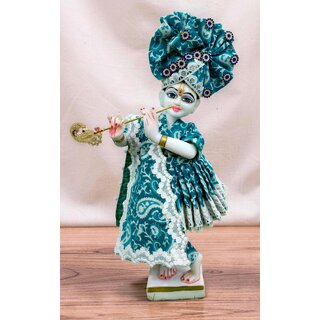 Handcrafted Radha Krishna Poshak/Dress with Pagdi and Dupatta White Floral Border view 2