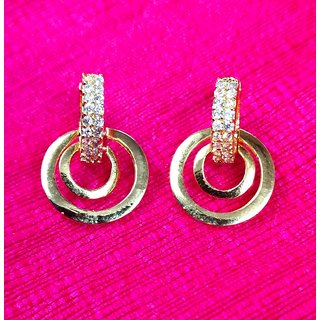 Designer 18K Gold Plated Round Shape AD Fashion Party All Occasion Earrings
