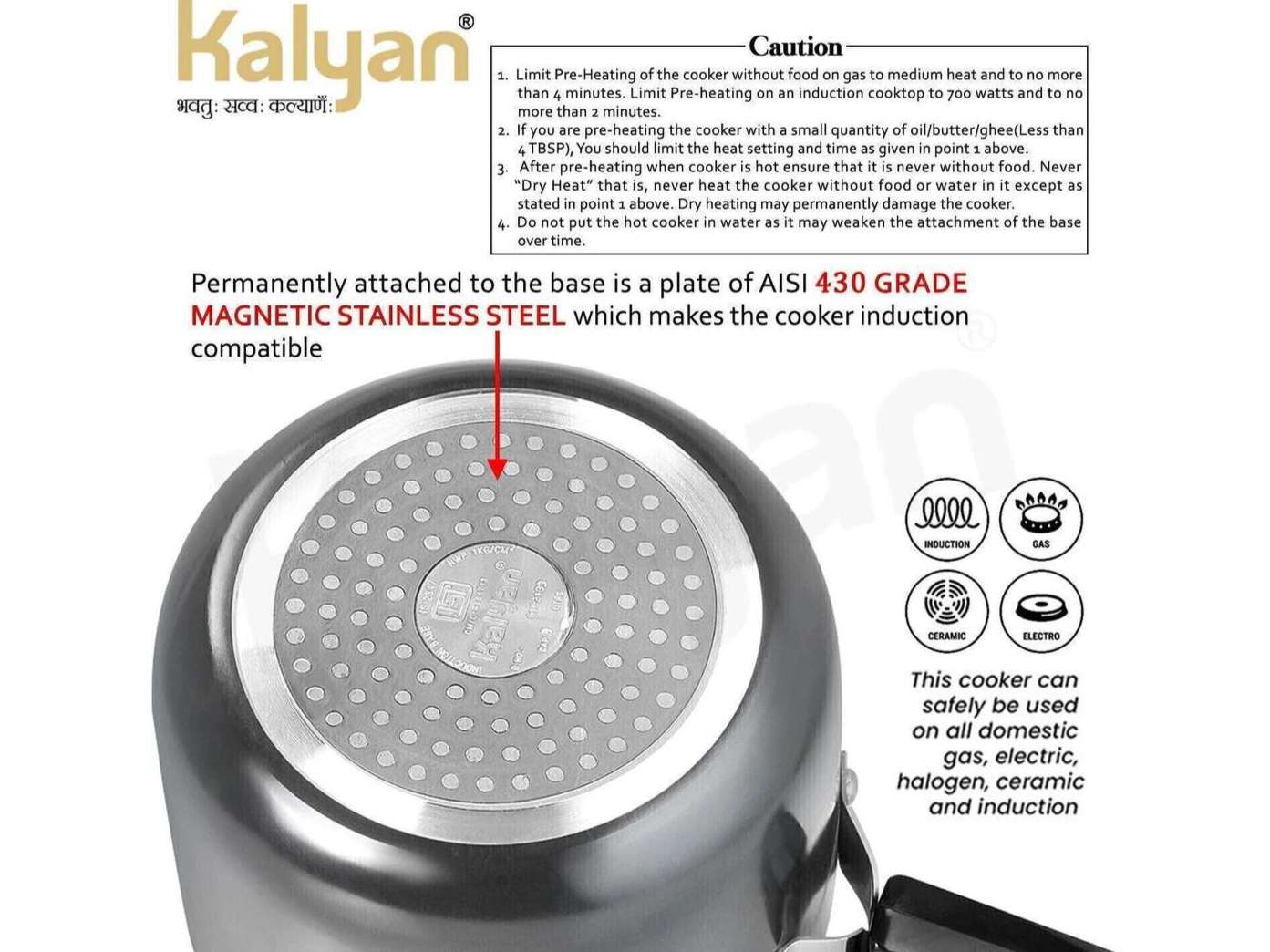 Kalyan Classic Induction Base Hard Anodised Pressure cooker (Innerlid, Gold) - 5 Litre view 2