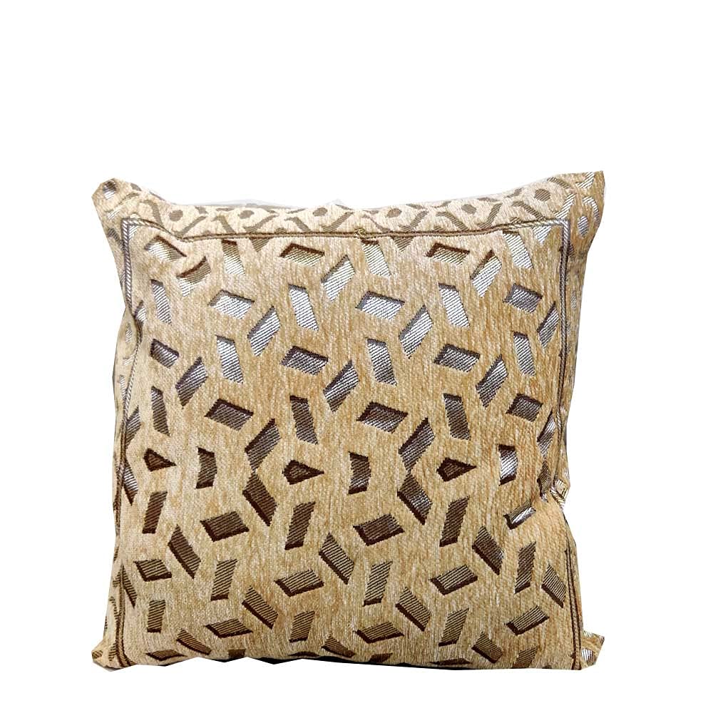 Beige Damask Geometric Woven Zipper Square Cushion Covers (16x16 inch or 40 x 40 cm) Set of 3 view 2