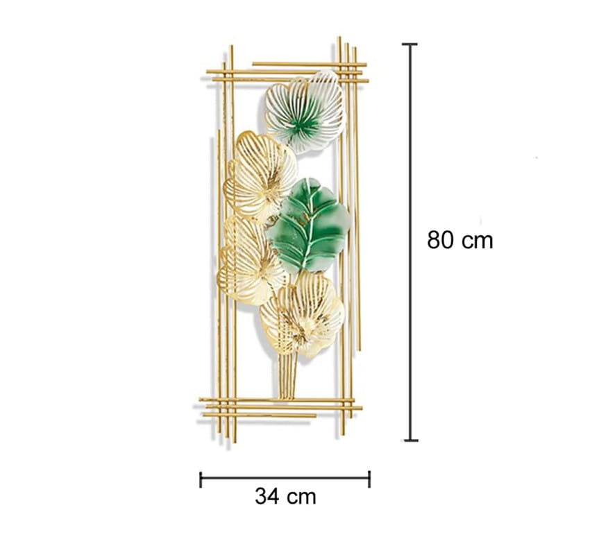 Metal Wall Decor Sculpture Leaf Framed (Set Of -2) Wall Art Gold & Green Rectangle Shape For Decoration view 2