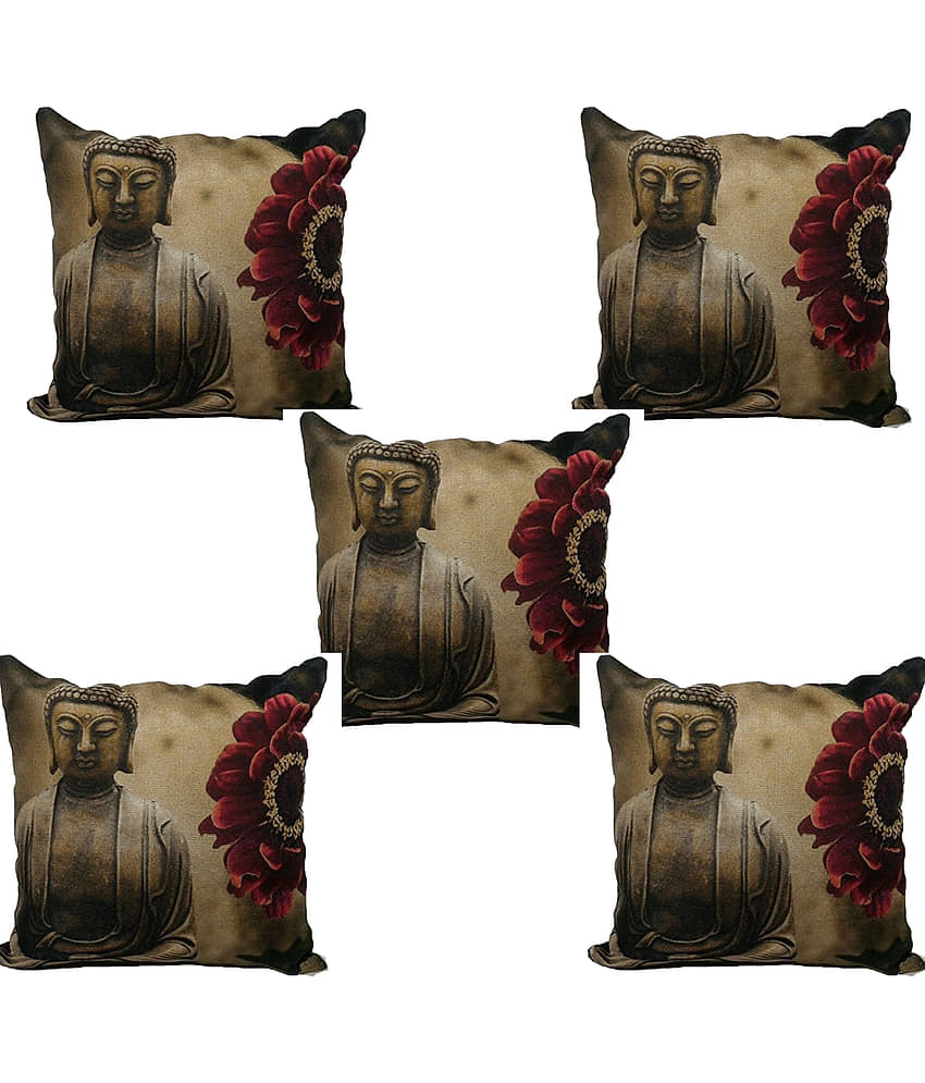 Home Solution Set of 5 Jute Abstract Square Cushion Cover (40X40)cm - Multi view 2