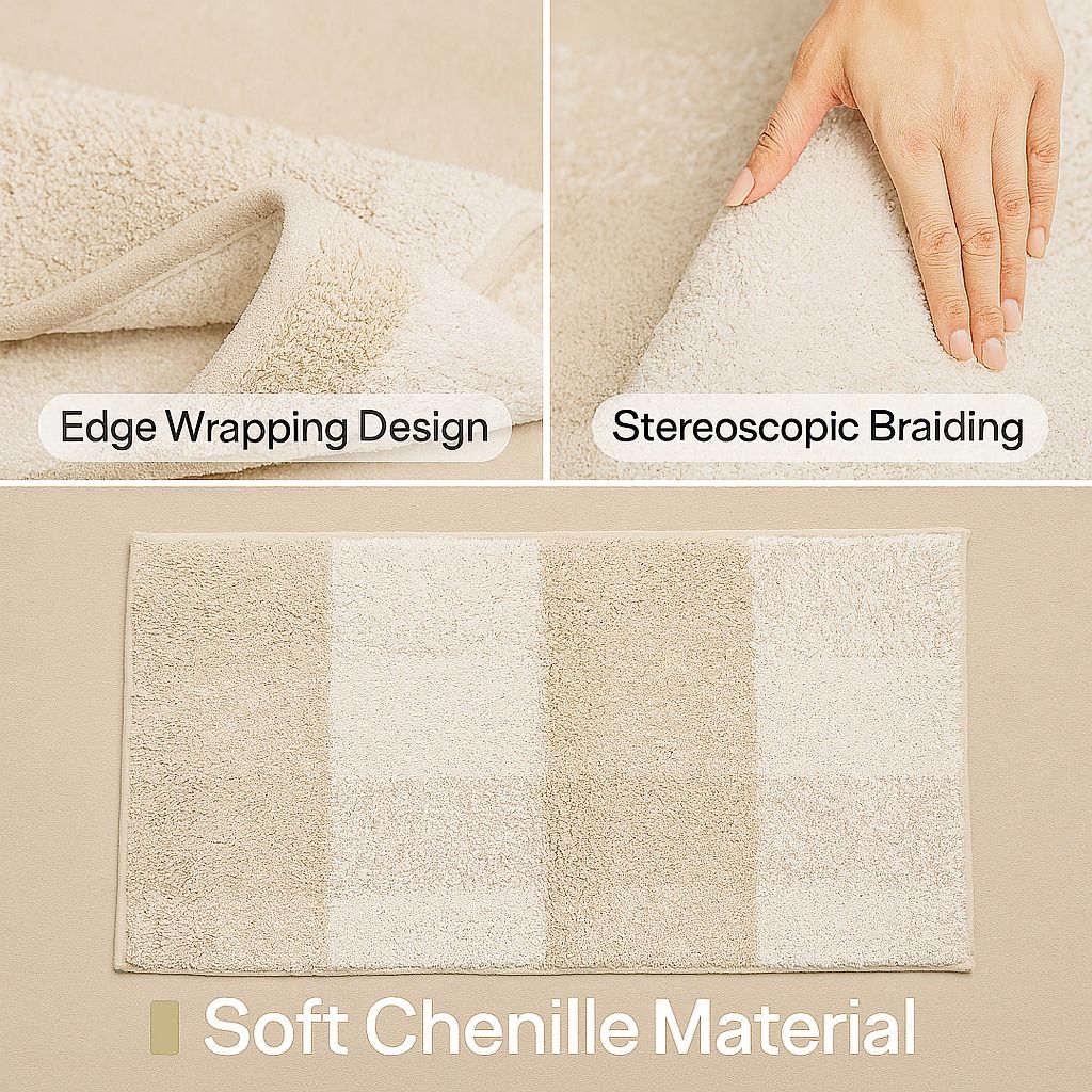 Soft Chenille Bath Mat - Plush & Absorbent, Elegant Bathroom Decor view 2