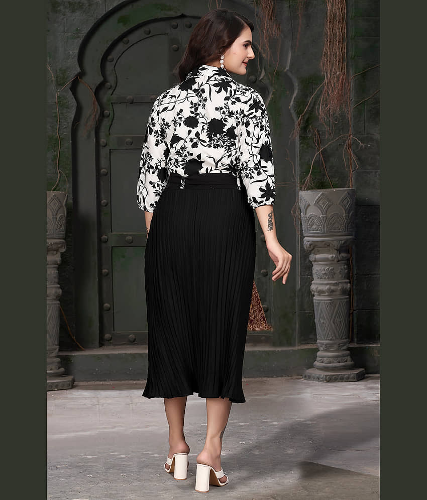 ZELZIS Women Crepe Printed Fit & Flare Dress ( Black ) view 2