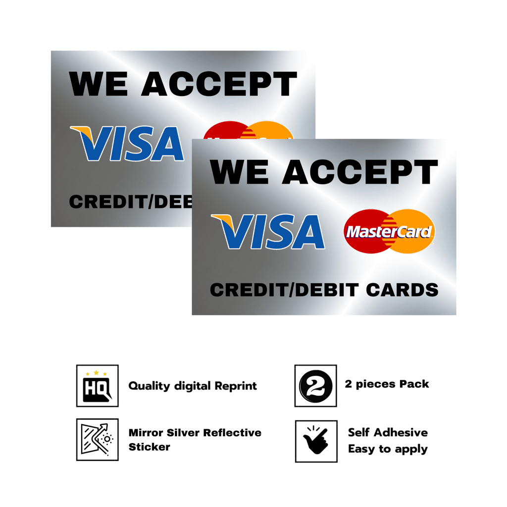 Assorted Card Payment Accepted PVC Stickers (Multipack) Reflective Elegance Sign view 2