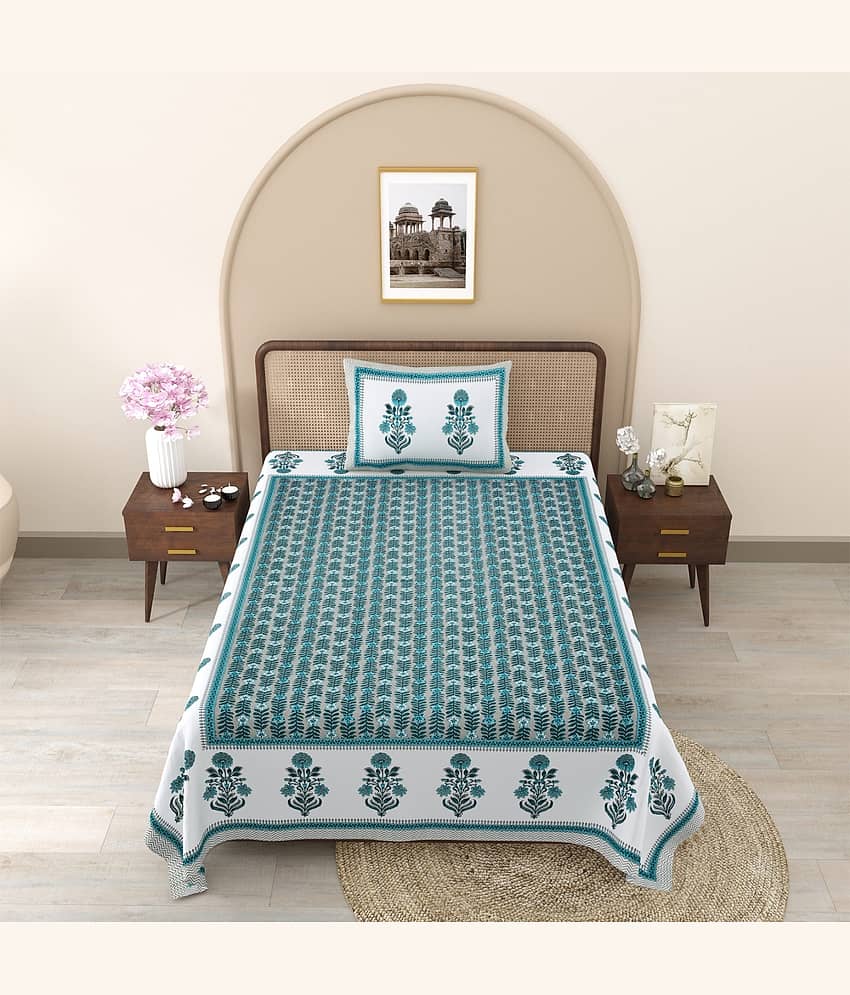 Shubastik Cotton 1 Single Bedsheet with 1 Pillow Cover ( Green )