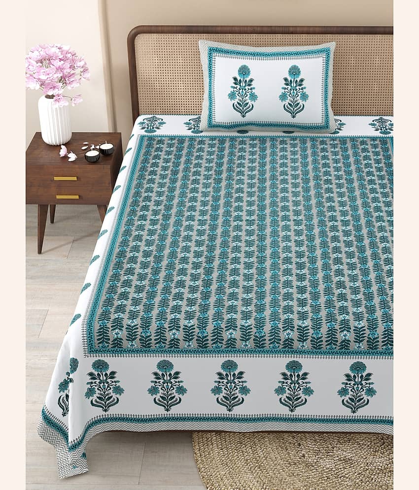 Shubastik Cotton 1 Single Bedsheet with 1 Pillow Cover ( Green ) view 2