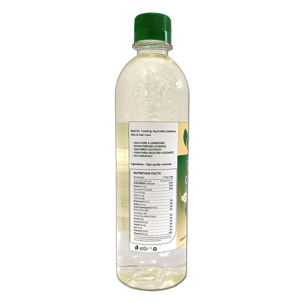 Jeevasassya Wood Pressed & Unrefined Coconut Oil 500 ML (Chekku) for Cooking, Skin, Hair & Baby Massage view 2