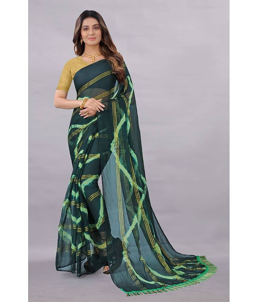 Rhey Chiffon Printed Saree With Unstitched Blouse Piece ( Green )