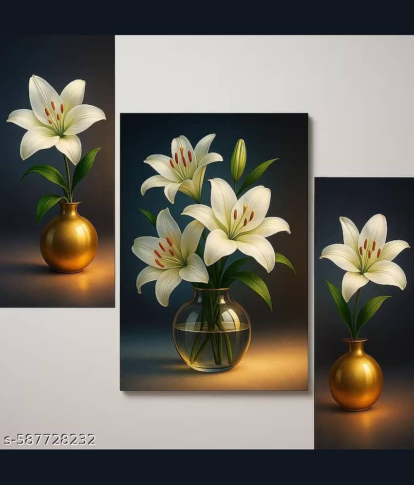 SNDArt Set Of 3 Modern Art Flower Wall Paintings For Living Room Gift Items 12 x 18 inch